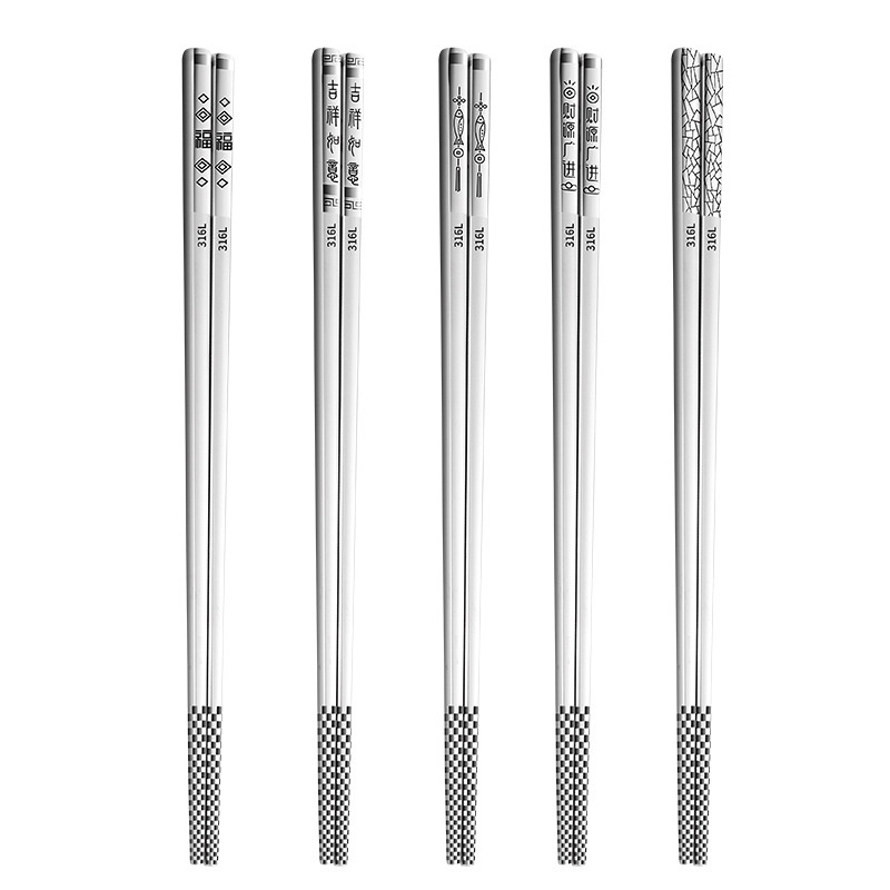 Bộ 5 Đôi Đũa Vuông Bằng Thép Không Gỉ Chống Trượt
