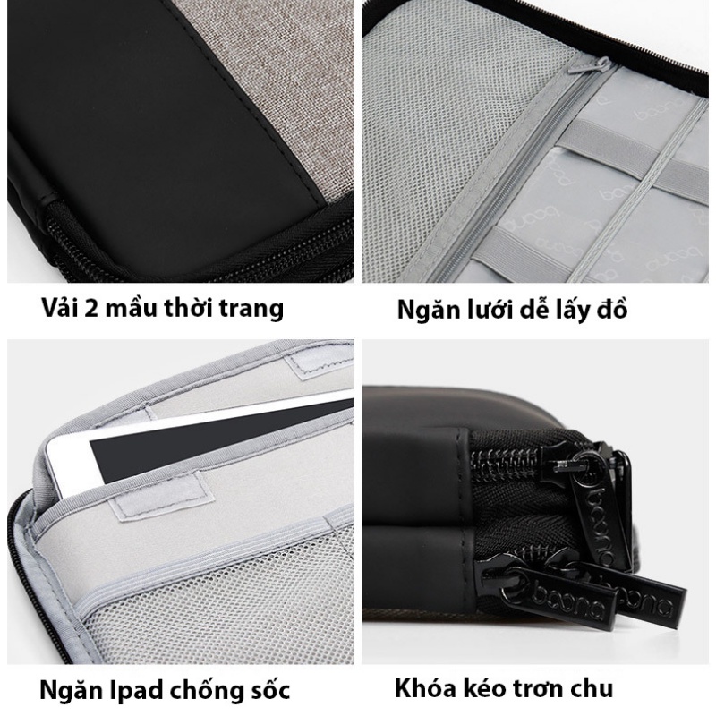 Túi Baona đựng máy tính bảng Ipad và phụ kiện điện tử, sạc cáp, tai nghe, thẻ nhớ, nhiều cỡ, 2 Mầu Techroom