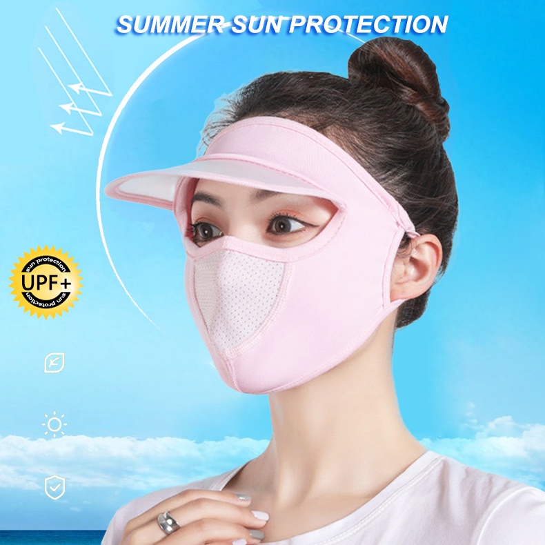 Mũ chống nắng toàn bộ khuôn mặt bằng lụa mát thoáng khí chống bụi và tia UV cho nữ