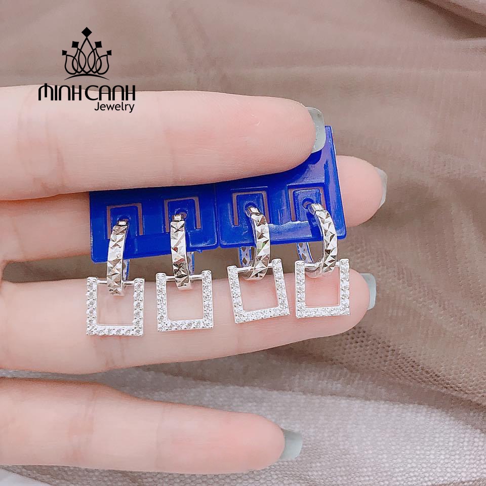 Bông Tai Bạc Vuông Đá Khóa Bấm Minh Canh Jewelry