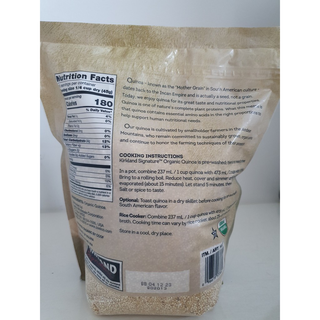 Hạt Quinoa (Diêm Mạch) Hữu Cơ Kirkland Mỹ - túi 2.04kg