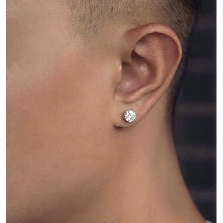 Khuyên tai đính đá CZ tròn nhiều kích cỡ thép titan không gỉ phong cách châu âu unisex