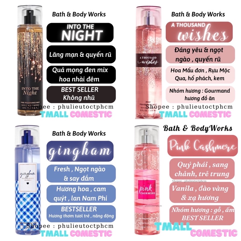 Xịt thơm toàn thân body mist Bath And Body Works 236ML Tmall Cosmetic