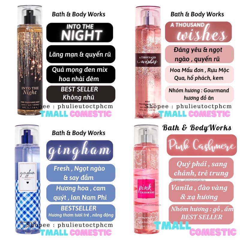 [Mã COSXANH100 giảm 10% đơn 250K] Xịt thơm toàn thân body mist Bath And Body Works 236ML Tmall Cosmetic | BigBuy360 - bigbuy360.vn