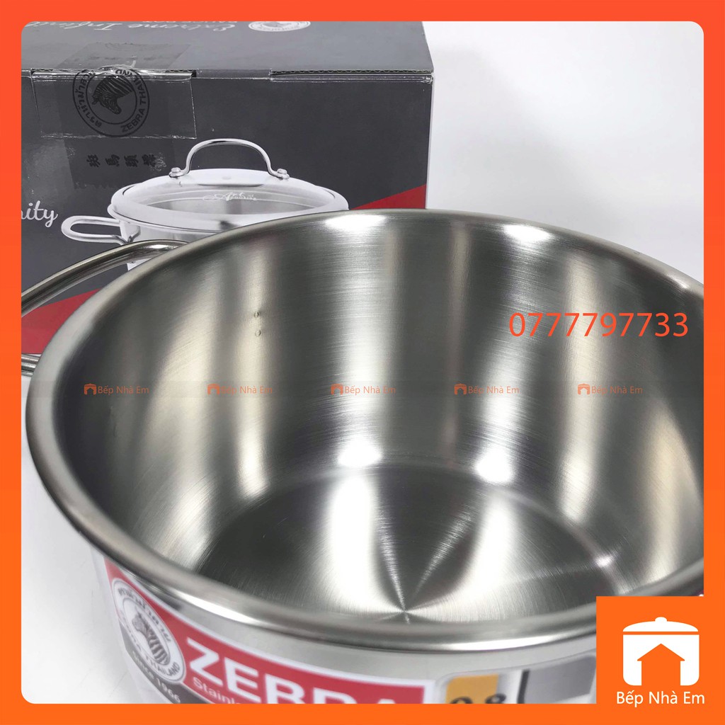 Nồi ZEBRA 3 Đáy Extreme Infinity 20cm 3.5L Nắp Kính (Inox 304) - 162296. Nhập Khẩu Thái Lan