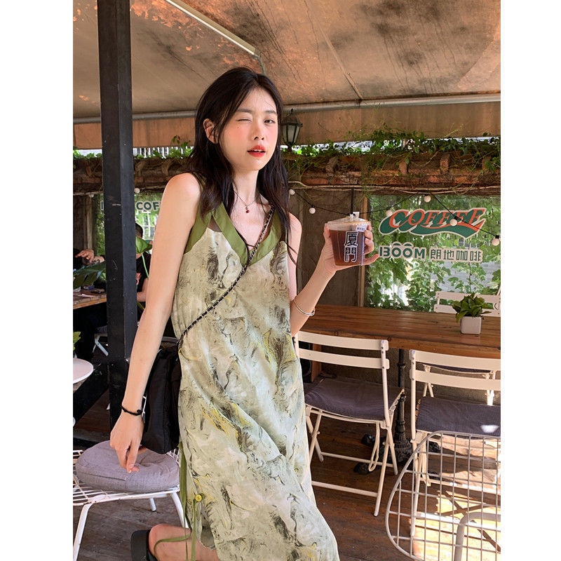 Đầm Hai Dây Mùa Hè Phong Cách Pháp Không Tay Cho Nữ