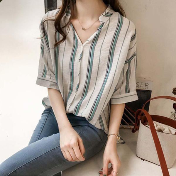 Áo sơ mi nữ công sở cổ trụ đẹp form rộng họa tiết sọc size m đến 4xl