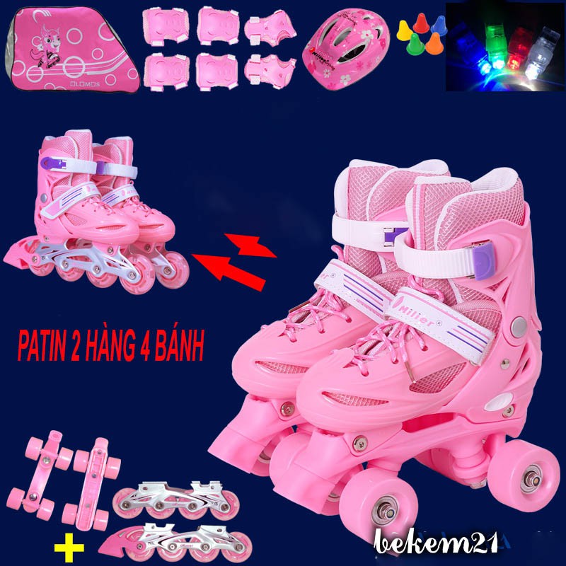 Giày trượt patin 2 hàng 4 bánh cho trẻ thơ mới bắt đầu tập từ 2-14 tuôi đi được luôn