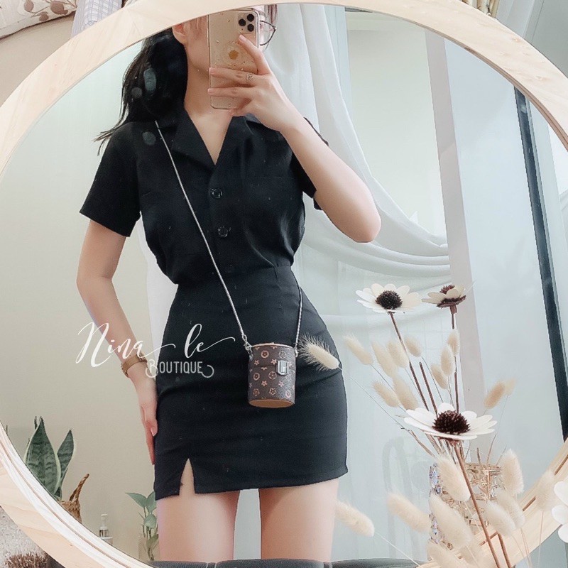 [Mã FAGREEN245 giảm 10% tối đa 30K đơn 99K] SET ÁO CỔ VEST KÈM QUẦN VÁY XẺ NUDE ĐEN | BigBuy360 - bigbuy360.vn