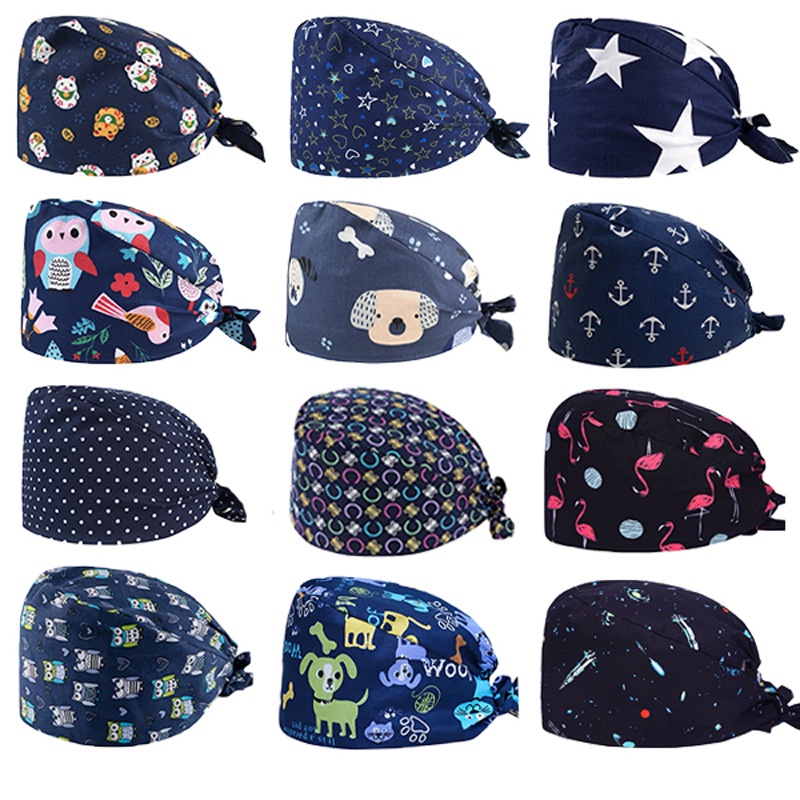 Mũ Cotton Nguyên Chất In Họa Tiết Chuyên Dụng Cho Bác Sĩ/Y Tá