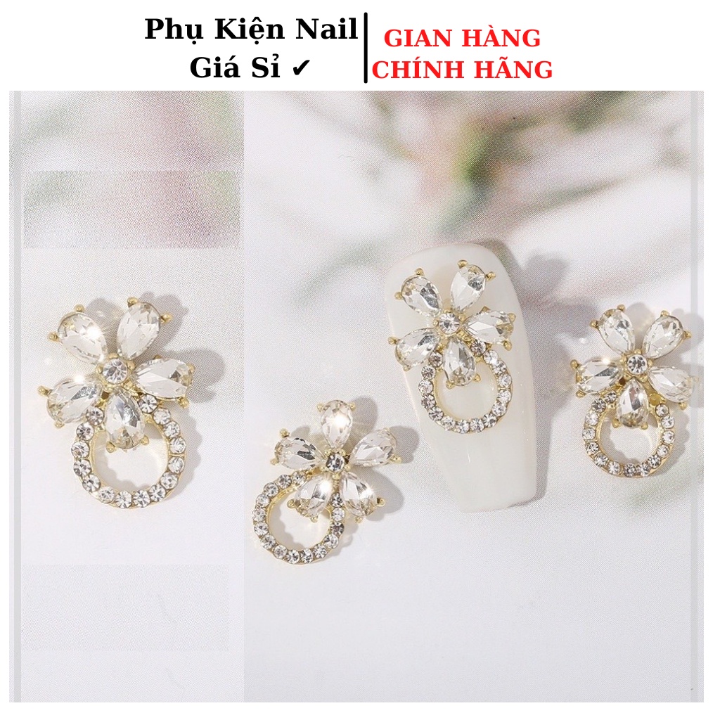 Charm tròn bông hoa đá cao cấp, charm nail gắn móng mã 19, 20