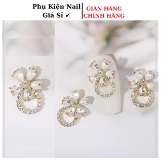 Charm tròn bông hoa đá cao cấp, charm nail gắn móng mã 19, 20
