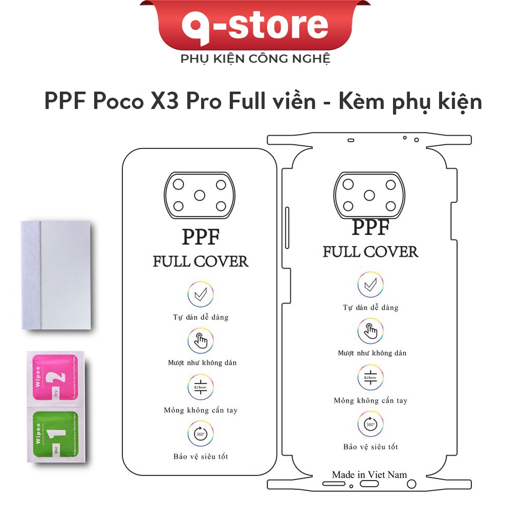 Dán PPF Xiaomi Poco X3 Pro, X3 NFC Full viền Qstore Tặng kèm phụ kiện dán