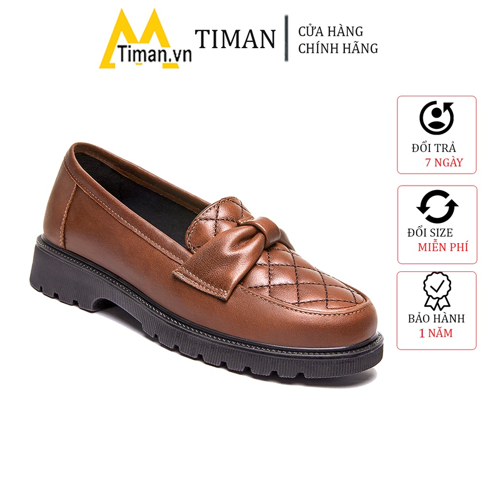 Giày lười nữ chất liệu da vải slip on kiểu mọi đế cao màu trắng độn đế bảo hành 1 năm GD38 TIMAN
