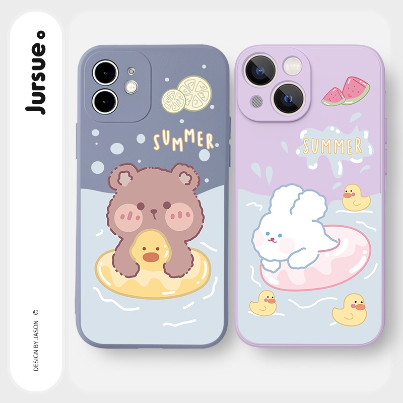 Ốp lưng JURSUE hoạt hình cặp đôi dễ thương đẹp cho iPhone 13 12 11 Pro Max SE 2020 X XR XS 8 7 ip 6S 6 Plus kute Y1791