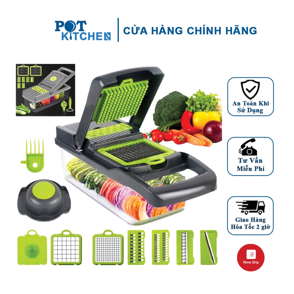 Hộp Cắt Rau Củ Trái Cây Kèm Lưỡi Nạo Đa Năng, Bộ Cắt Thái Tích Hợp Bào Sợi Củ Quả Hạt Lựu Tiện Lợi CT POT KITCHEN