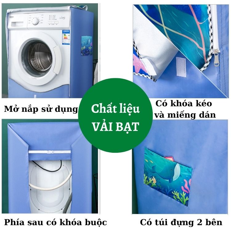 Bọc máy giặt cửa ngang chống nước vải bạt bền đẹp Cá Heo Dotina CH01