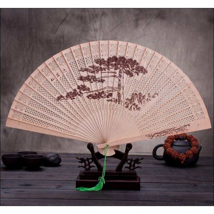 Quạt gỗ cổ trang 12 con hạc quạt xếp cầm tay phong cách Trung Quốc in họa tiết trang trí đẹp