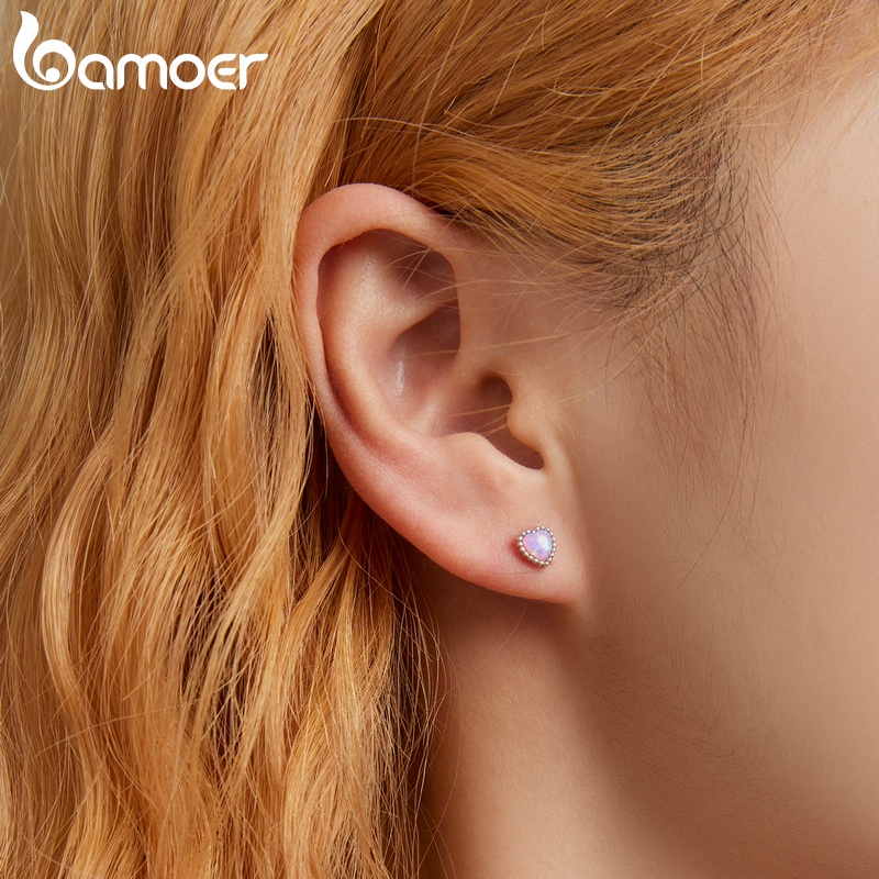 Bông tai BAMOER SCE1383 Bạc 925 đính ngọc mắt mèo hình trái tim