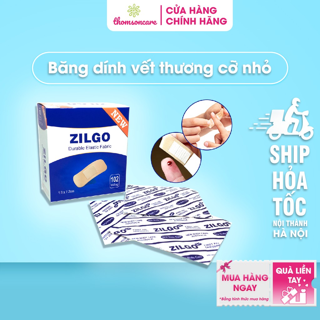 Băng cá nhân Zilgo 102 miếng - Băng vết thương nhỏ, mụn trứng cá