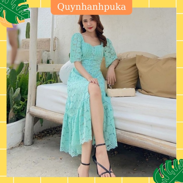 Váy ren hoa dáng xòe tay lỡ, đầm đuôi cá, chất liệu ren mềm mịn, có dây thắt eo, tôn dáng, mặc đi tiệc hoặc công sở