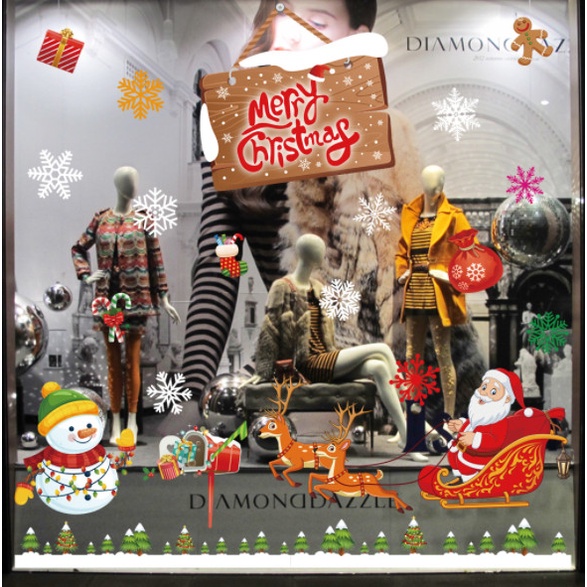 Decal trang trí Noel Hít Tĩnh Điện 2 mặt - NOEL CƯỠI TUẦN LỘC QUA RỪNG THÔNG XANH