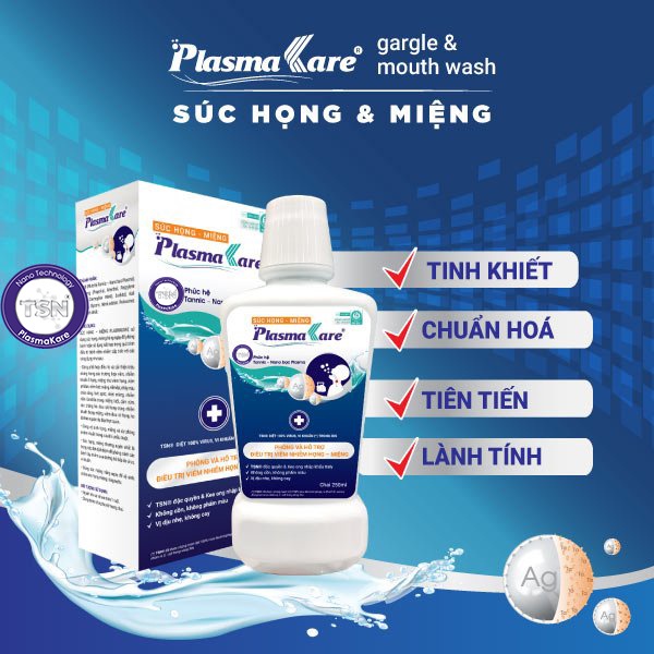 Nước súc miệng PlasmaKare dùng vệ sinh họng miệng và dự phòng nhiễm khuẩn trong sau khi phẫu thuật Lọ 250 ml