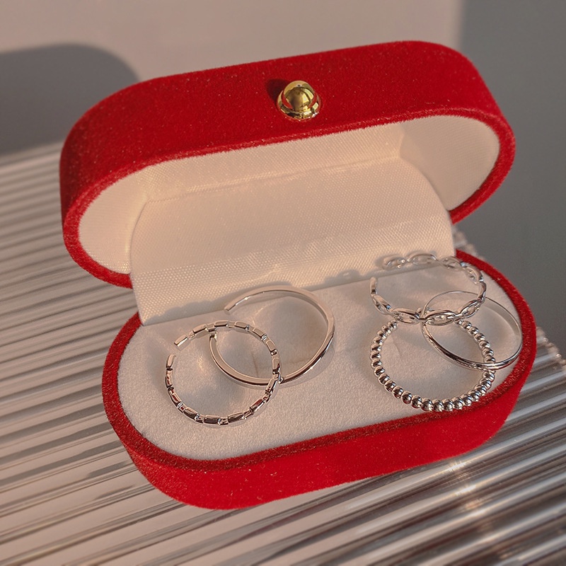 Bộ Năm Chiếc Nhẫn Đeo Ngón Tay Màu Trơn Phong Cách Hàn Quốc Có Thể Điều Chỉnh Kích Thước Cho Nữ