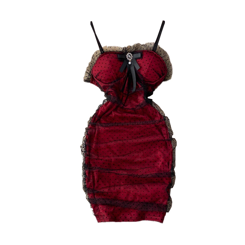 🌸Hàng Order🌸 Váy Đầm Ren Body 2 Dây Phối Nơ Đính Đá Tiệc Cưới Sexy Nữ Tính🌸Hàng Quảng Châu