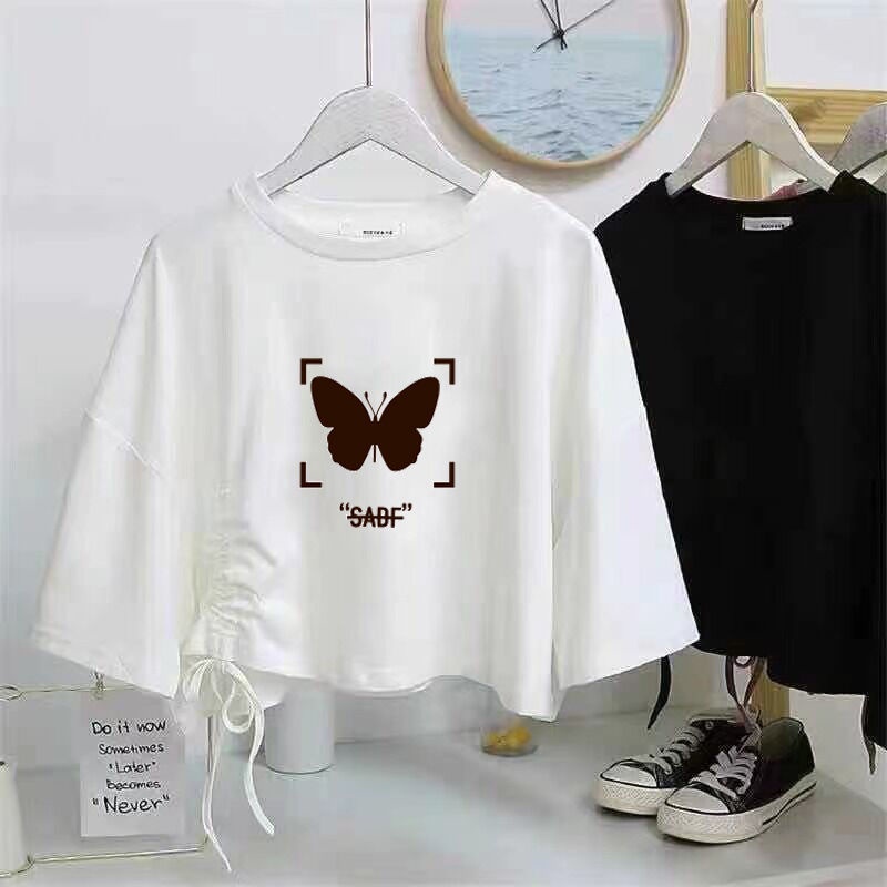 Áo Croptop Dây Rút Form Rộng Phong Cách Hàn Quốc