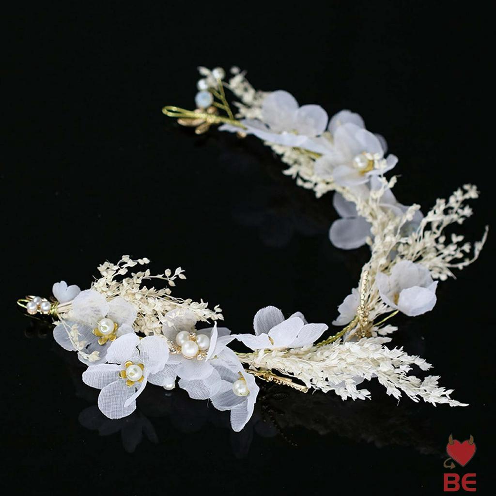 YADORNOS Vương miện đính hoa màu trắng thanh lịch cho cô dâu