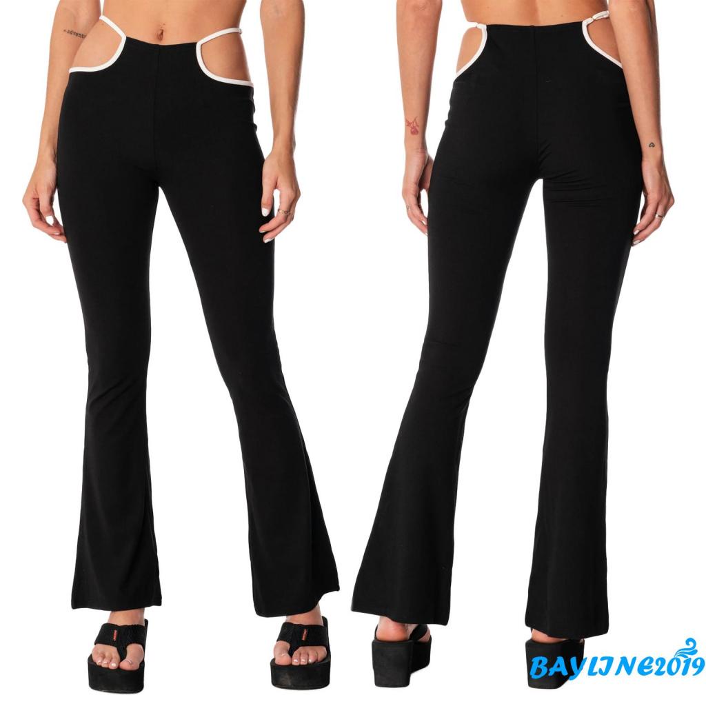 Set Đồ 2 Món Gồm Áo Crop Top Không Tay Và Quần Lưng Cao Ống Rộng Khoét Lỗ Màu Đen Cho Nữ