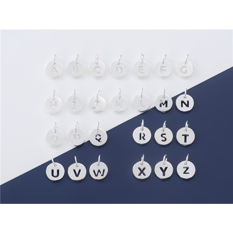 Mặt Dây Chuyền Bạc 925 Hình Tròn Khắc 26 Chữ Cái DIY