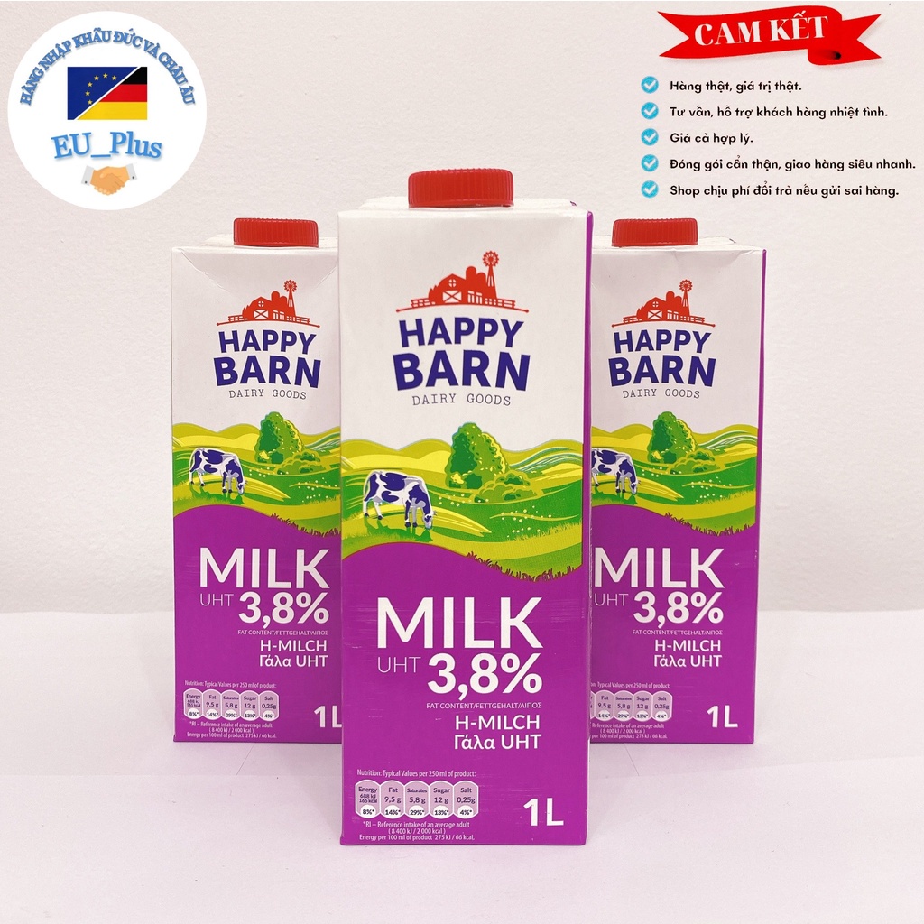 Sữa tươi Happy Barn 3.8% béo - Ba Lan 1 Lít thùng 12 hộp