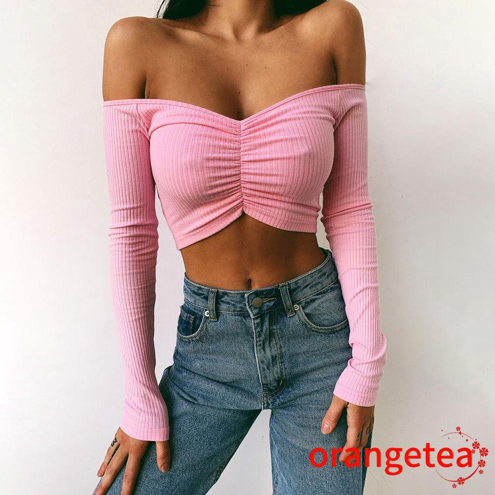 Áo Croptop Trễ Vai Tay Dài Thời Trang Mùa Hè Cho Phái Nữ