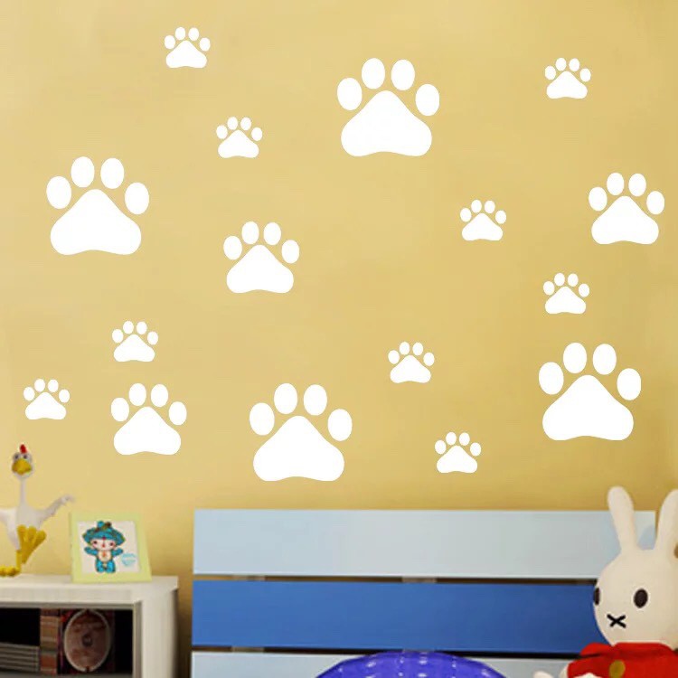 Decal trang trí tường cao cấp mẫu Dấu Chân trăng Cún xinh ( 28x38cm )