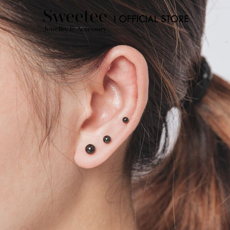 Khuyên Bi Titan Sweetee, Bông Tai Bi Chốt Bi xoáy Vặn Chắc Chắn - giá 1 chiếc