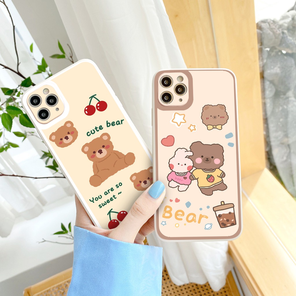 Ốp lưng iphone Cute bear cạnh vuông lỗ camera ốp iphone 6/6splus/7/7plus/8/8plus/x/xr/xs/11/12/13/pro/max/plus tr1156