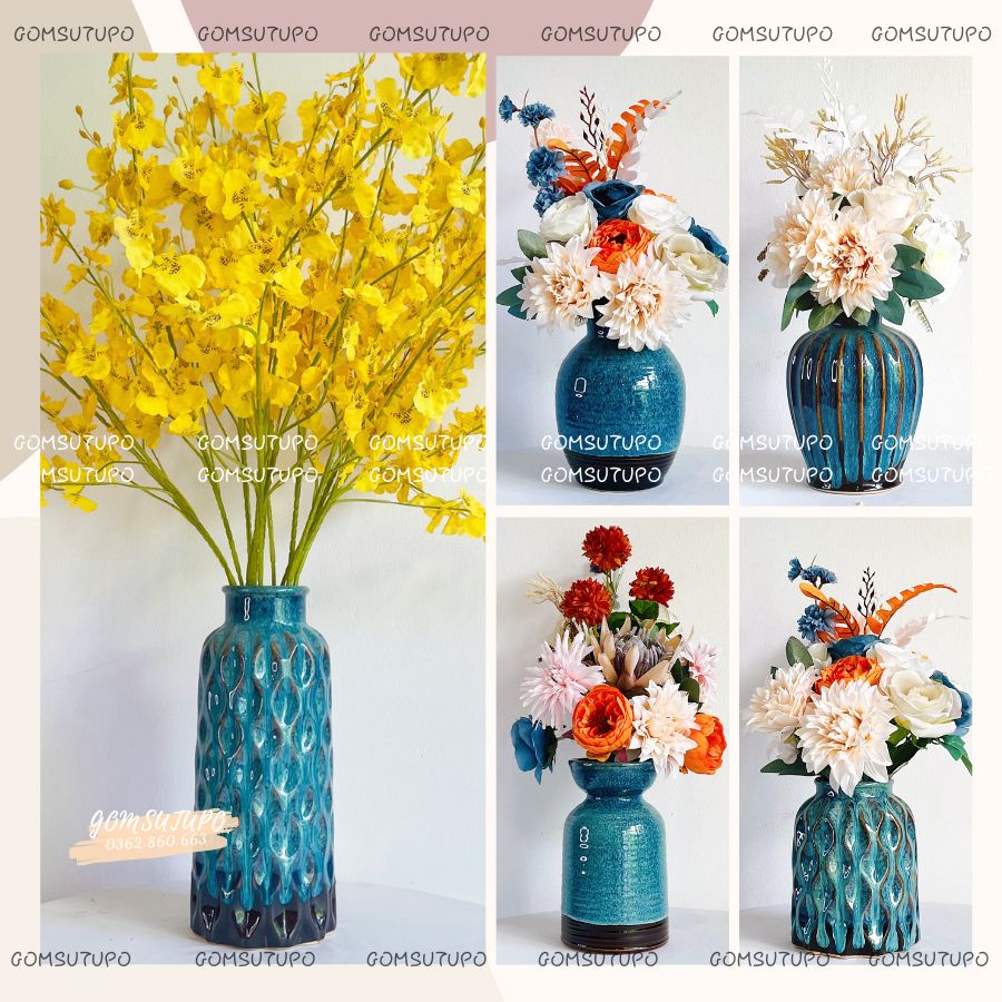 Bình Hoa Gốm Men Biển Xanh - Lọ hoa Bát Tràng - gomsutupo Decor - Gốm Sứ TUPO - Trang Trí