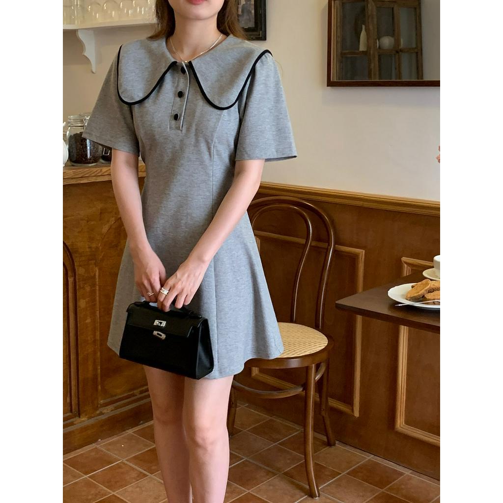 Đầm Dáng Chữ A Cổ Bẻ Màu Sắc Tương Phản Thời Trang 64200