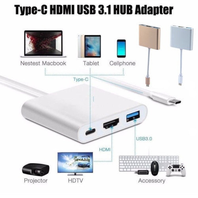 [GB.TECH] Type C to 4K HDMI USB 3.0 Charging HUB Adapter USB-C 3.1 Converter For Macbook (2015)