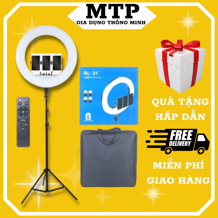 Đèn Livestream bán hàng 36/45/54cm nguồn 220v 3 kẹp điện thoại, 3 tông màu, remote từ xa