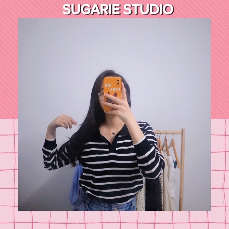 Áo thun dài tay dệt kim kẻ sọc Hàn quốc Sugarie | BigBuy360 - bigbuy360.vn