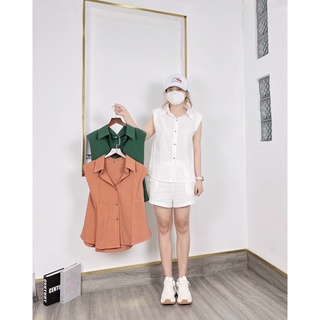 SET ÁO SƠ MI SÁT NÁCH PHỐI NÚT+ QUẦN SHORT