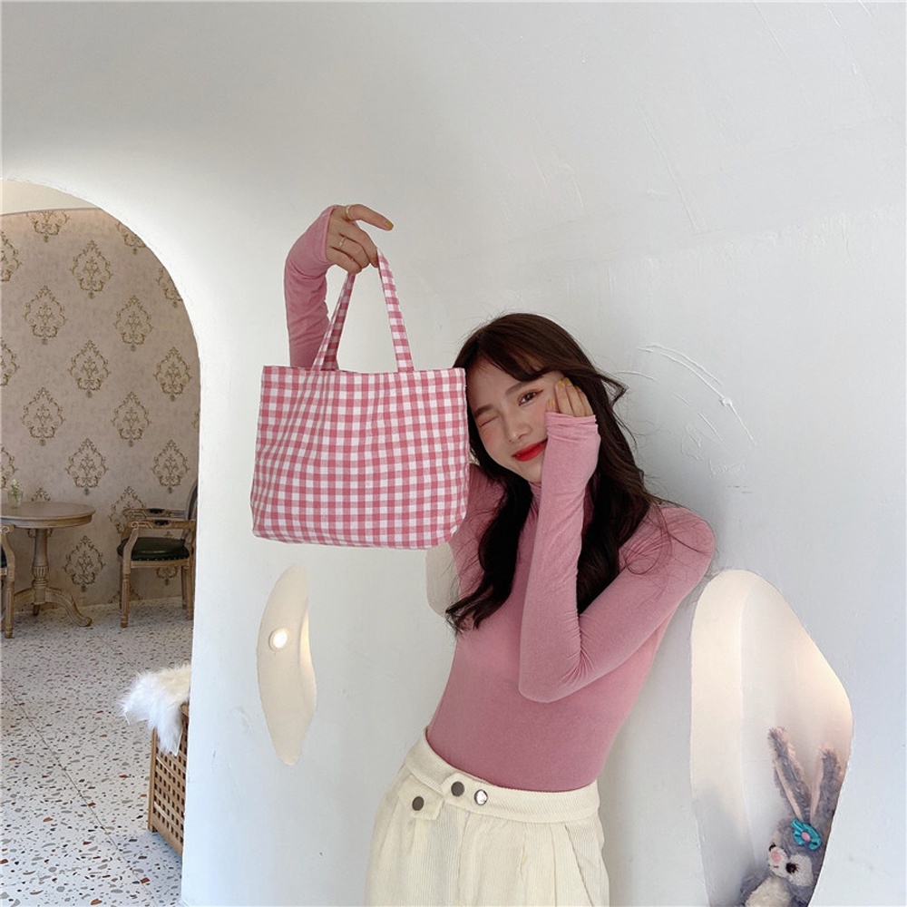 Túi Đựng Hộp Cơm Trưa Bằng Vải Cotton Họa Tiết Sọc Caro Nhiều Màu Phong Cách Nhật Hàn Tiện Dụng Mang Theo Du Lịch / Dã Ngoại