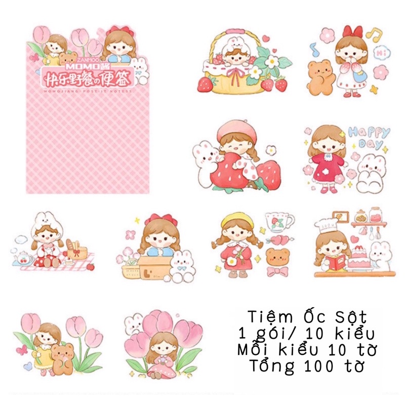 Set 100 Giấy Ghi Chú Note Không Dính Hoạ Tiết Hoạt Hình Dễ Thương Trang Trí Sổ Tay-PK016