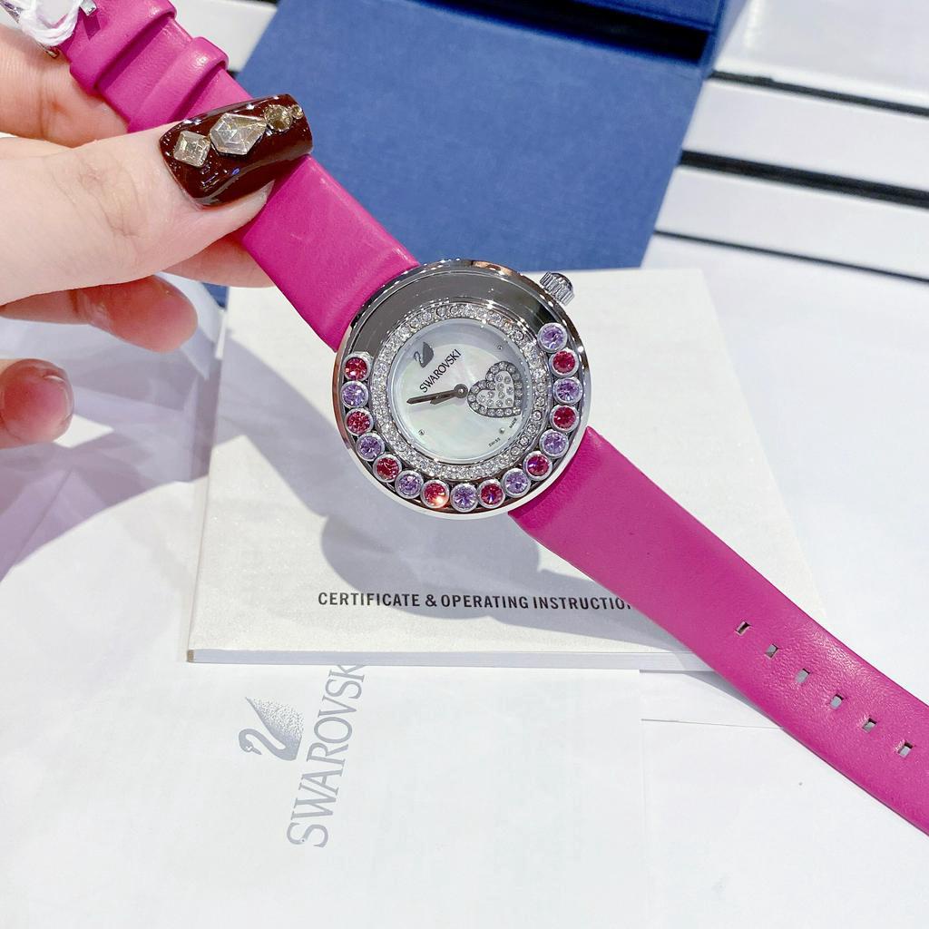 Đồng hồ nữ SW@KOVSKI Lovely Crystals Ladies Watch 35mm, dây da, Full box, Luxury Diamond Watch