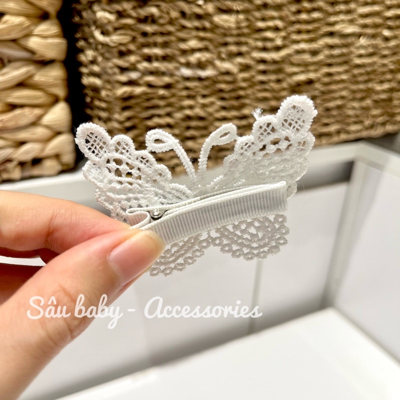 Kẹp tóc hình con bướm ren trắng Hàn Quốc cho bé