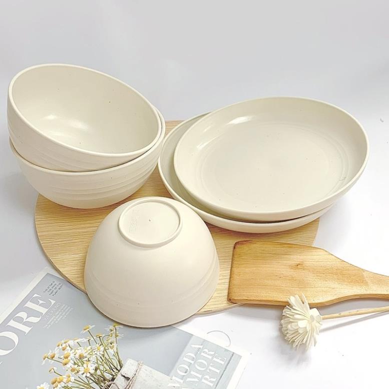 Bộ Bát đĩa lúa mạch, Chén dĩa lúa mạch đa năng kiểu dáng đẹp thân thiện với môi trường màu sắc đa dạng