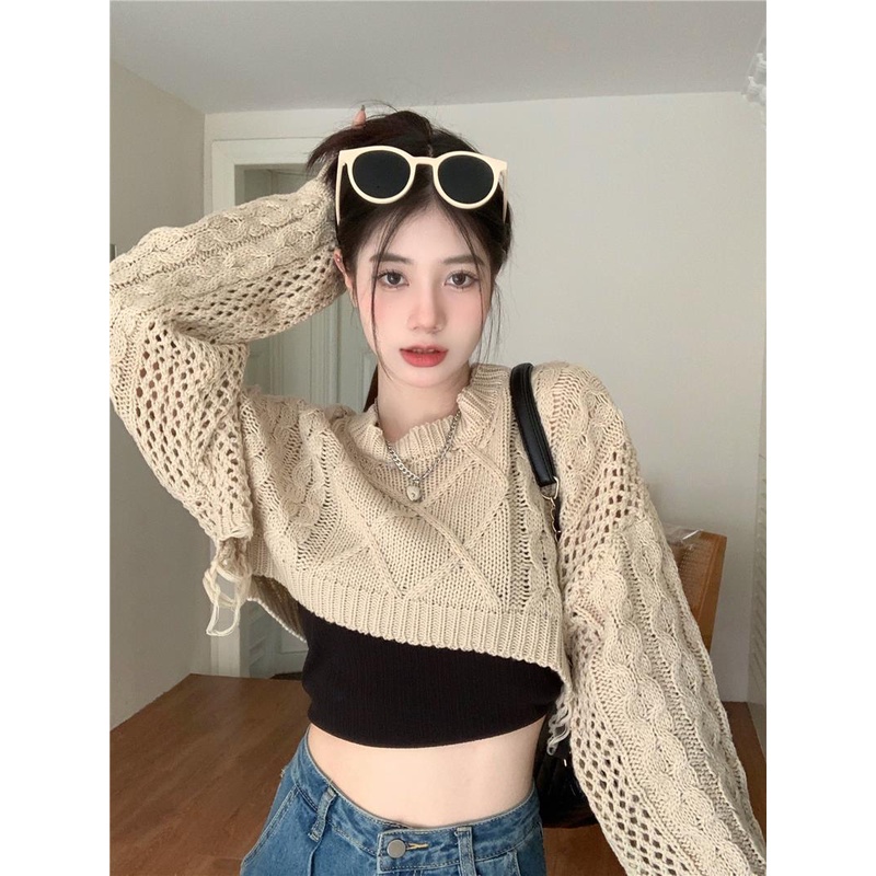 Bộ Áo Sweater Dệt Kim Dáng Rộng + Quần Short Xinh Xắn Theo Phong Cách Mùa Thu Dành Cho Nữ